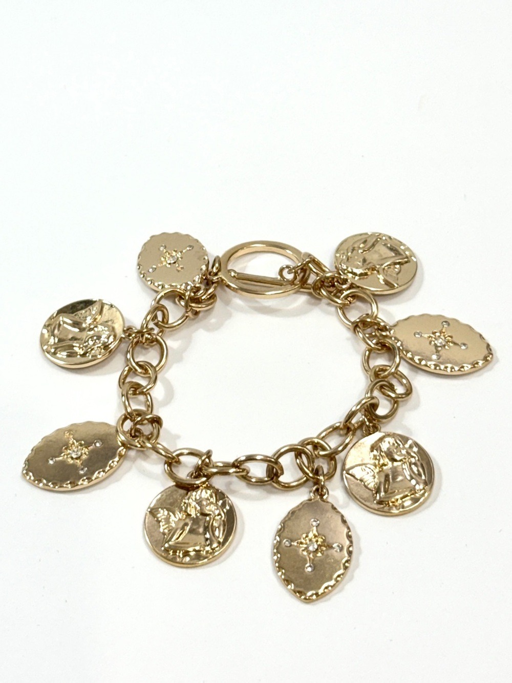 Neiman Marcus | Lee Angel Gold Angel & Cross Charm Bracelet NWT - Picture 2 of 7